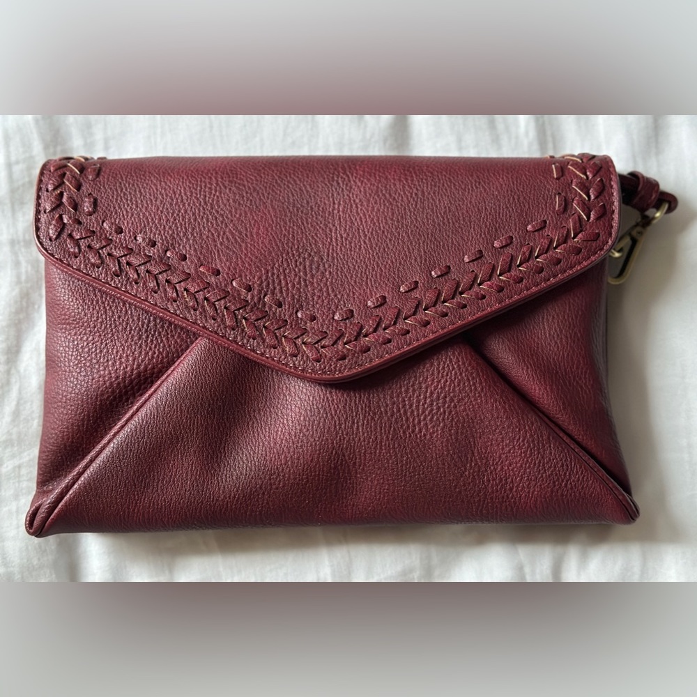 NWOT Anthropologie Faux Pebbled Leather Envelope Purse - Wine Red